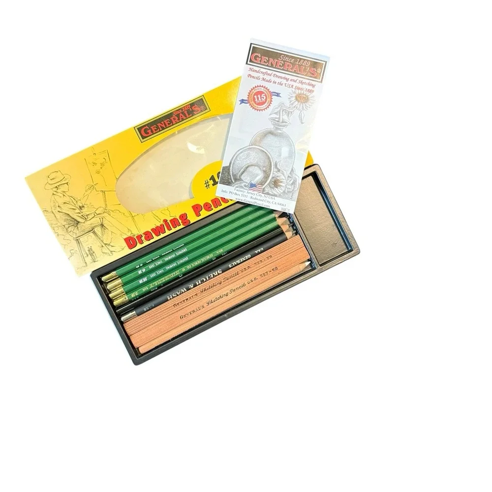 General Pencil Drawing Pencil Kit #10 - 13 Pieces Charcoal Graphite Vintage USA